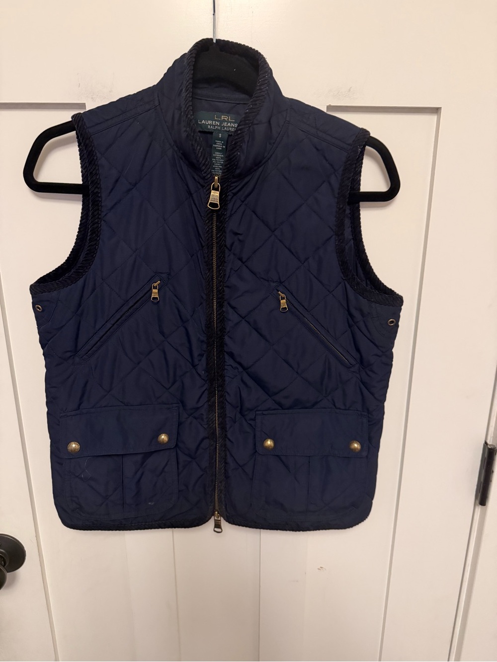 Lauren Ralph Lauren Classic Quilted Vest Navy Blue Size S Pockets Full Zip Prep